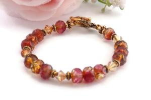 Women Crimson Pink and Yellow Bracelet, Handmade Jewelry Gift 
