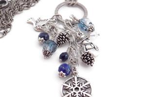 Winter Charm Necklace, Dove Snowman Pinecone Swarovski Handmade Jewelry 