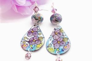 Violet Earrings, Purple Blue Lampwork Handmade Jewelry Gift