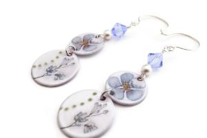 Periwinkle Blue Enamel Earrings with Swarovski Lavender Crystals, Handmade Jewelry