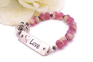 Pink Ivory Crystal Bracelet, Love Link Handmade Jewelry Gift