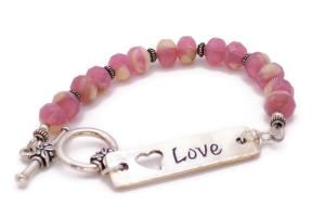 Pink Ivory Crystal Bracelet, Love Link Handmade Jewelry Gift