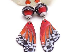 Luminous Monarch Wings Earrings, Lampwork Beads Crystal Handmade Jewelry 