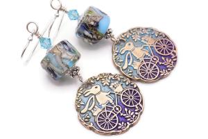 Handmade Crystal Lampwork Bunny Earrings, Perfect Gift for a Bicycling Lover
