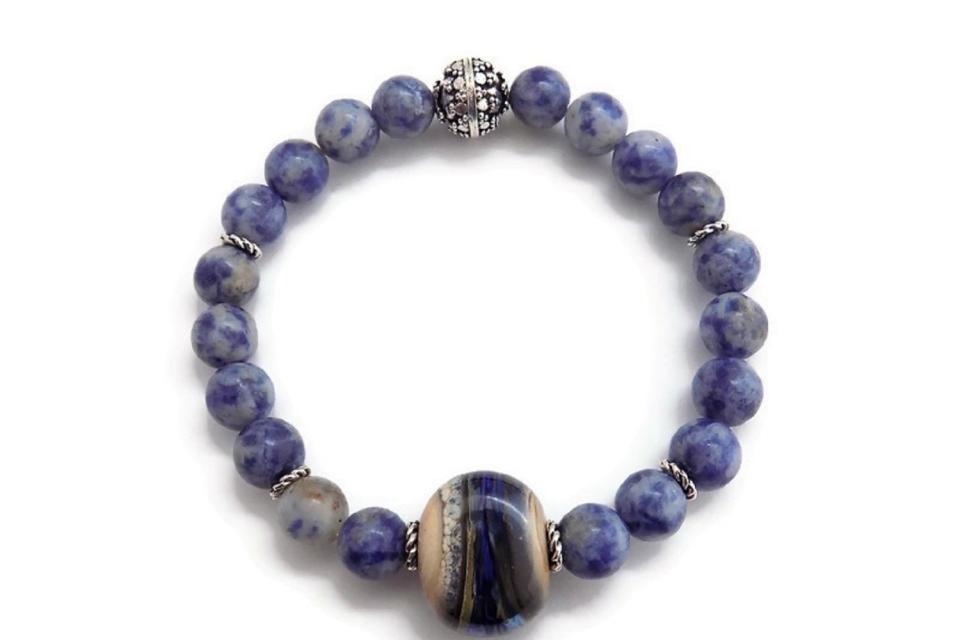 Sodalite Gemstone Stretch Bracelet, Healing Crystal Jewelry Gift