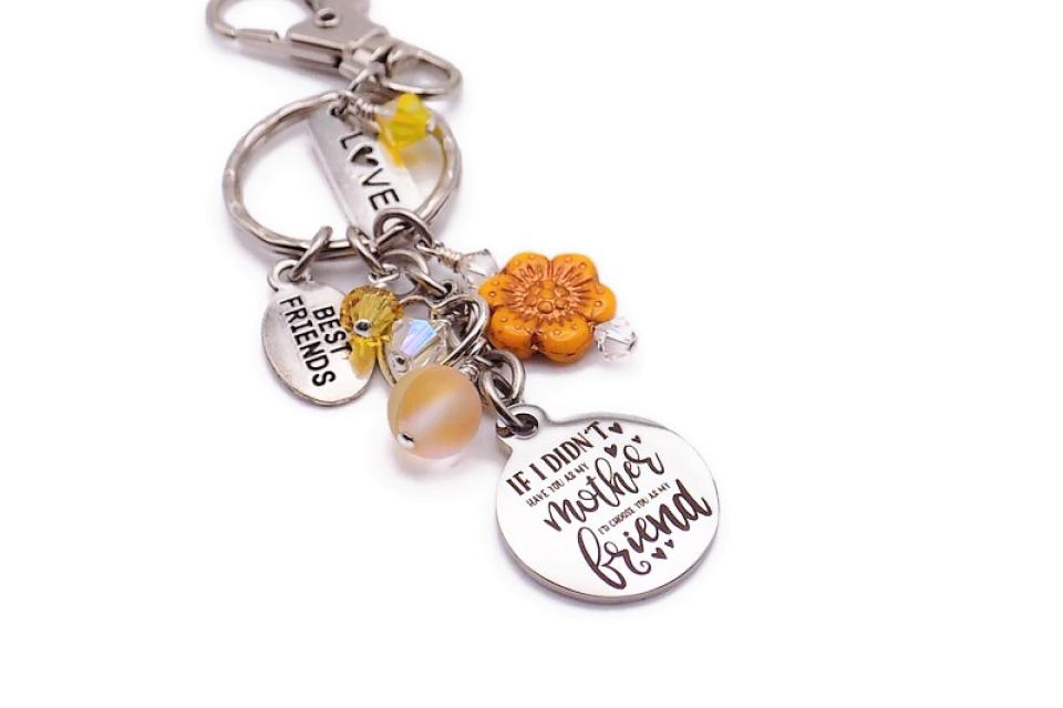 Moms Love, Friends Heart Keychain, Handmade Mothers Day Gift 