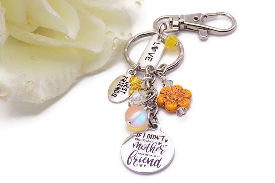 Moms Love, Friends Heart Keychain, Handmade Mothers Day Gift