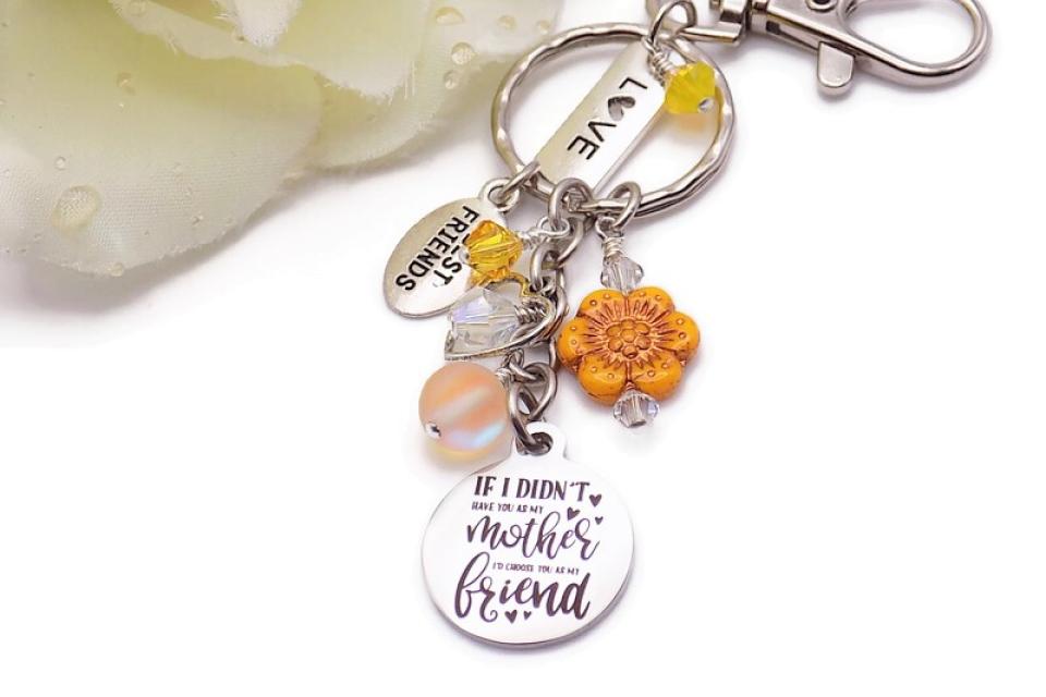 Moms Love, Friends Heart Keychain, Handmade Mothers Day Gift 