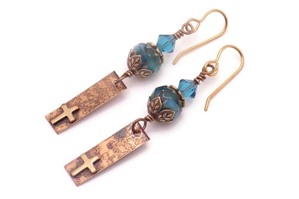 Bronze Cross Earrings, Faith Lightweight Handmade Jewelry Gift 
