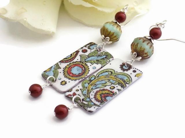 Floral Enamel Earrings, Handmade Bohemian Jewelry