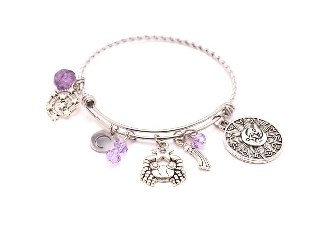 Cancer Zodiac Charm Bracelet, Stainless Steel Astrology  Handmade Jewelry